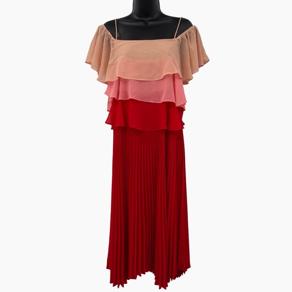 Anthropologie Delfi Collective Madeira Tiered Midi Dress Peach/Pink/Red | Small - Picture 4 of 9